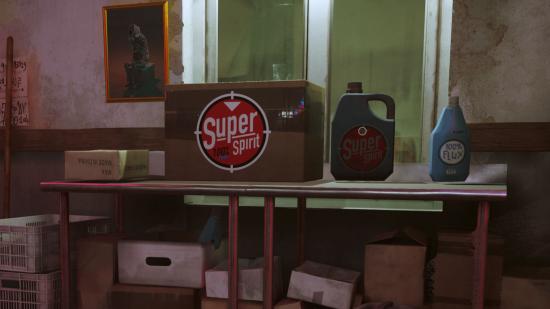 Stray Super Spirit Detergent Location: The detergent can be seen on the table