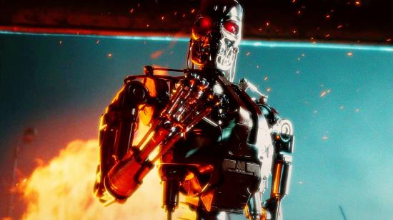 Terminator survival game announced: An image of a terminator exoskeleton with fire behind