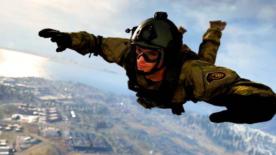Warzone 2 fewer map POIs leaks: An image of a warzone operator skydiving