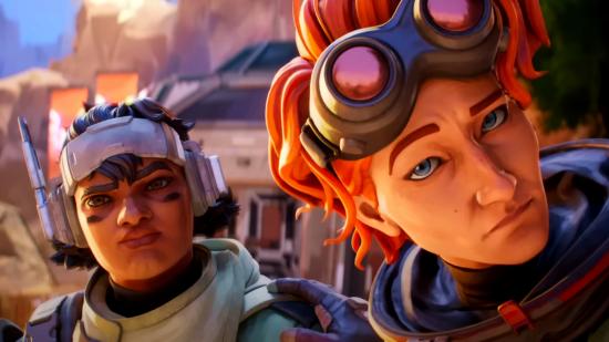 Apex Legends Season 14 new level cap: an image of two women looking suspicious of another