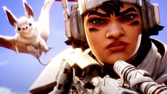 Apex Legends Season 14 Vantage ultimate: an image of a woman holding a sniper rifle with an albino bat on her shoulder