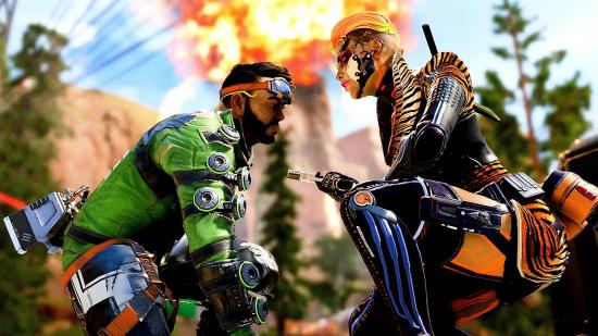 Apex Legends Season 15 release date: an image of Loba and Mirage looking at one another