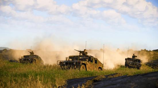 arma reforger crossplay humvees roaring across the grass