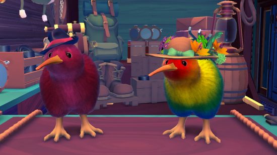 Best PS5 co-op games: Two Kiwis, one pink wearing a hat, and the other multicoloured wearing a hat