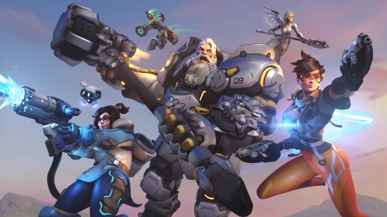 Best PS5 multiplayer games: Various Overwatch 2 heroes like Tjorborn and Mei charge forward