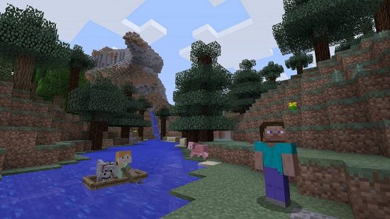 Best PS5 survival games: a man stands in a Minecraft blocky world