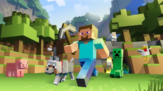 Best Xbox survival games: a Minecraft player walks through a wooded area
