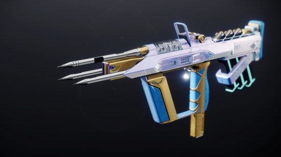 Destiny 2 best weapons: A white gold and blue Riskrunner submachine gun
