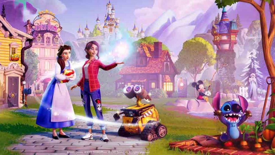 Disney Dreamlight Valley: THe player can be seen with Belle, Wall-e, Mickey and more in the Valley