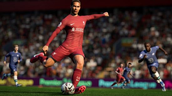 FIFA 23 Soundtrack: A player can be seen kicking the ball with other players running towards them