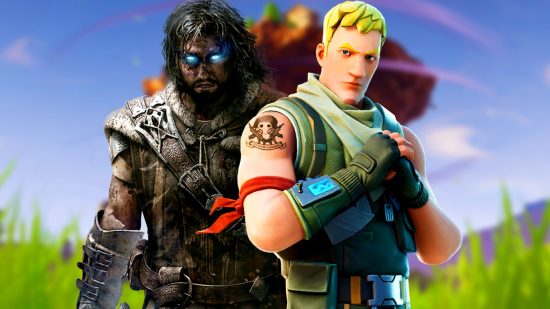 Fortnite Lord of the Rings Helms Deep easter egg: An image of Talion from Shadow of Mordor and Jonesy from Fortnite