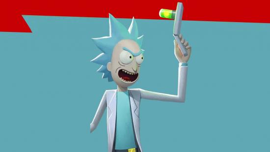 MultiVersus Rick Release Date: Rick can be seen against a blue and red background