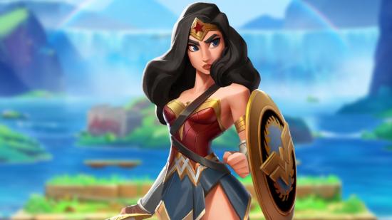 MultiVersus Wonder Woman Combos: an image of Wonder Woman with a shield in hand