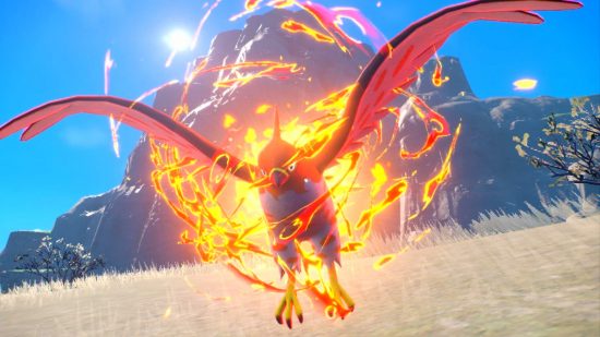 Pokemon type chart: A Talonflame engulfed in a ball of fire