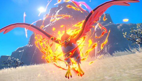 Pokemon type chart: A Talonflame engulfed in a ball of fire