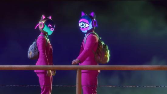 saints row challenges two enemies in a nightclub wearing robot masks