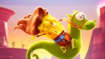Spongebob Squarepants The Cosmic Shake Gameplay Programming: Spongebob can be seen riding a seahorse