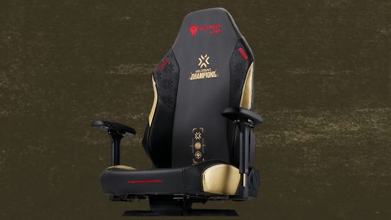 Secretlab VCT chair giveaway: A VCT chair on a gold background