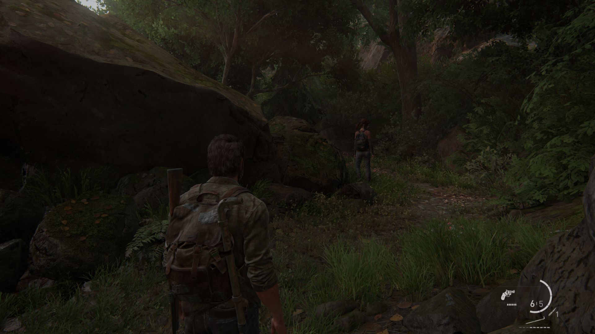 The Last of Us Part 1 Remake Bill's Town Collectible Locations: Ellie can be seen goin down a forest alley