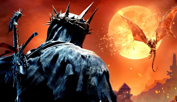 The Lords of the Fallen release date: a man who looks like Sauron and a dragon in the sky
