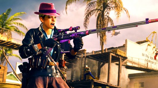 Warzone Heroes vs Villains challenges rewards: an image of a woman shooting an LMG with a pink hat