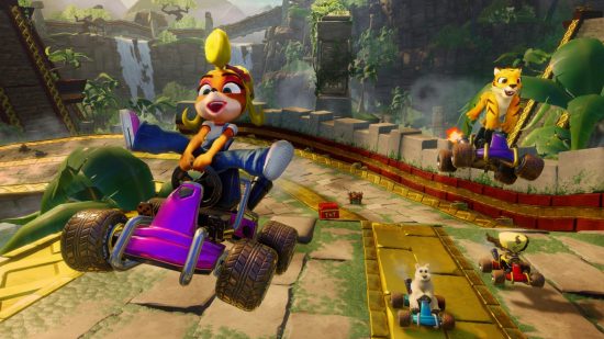 Xbox racing games: a Crash Team Racing Nitro Fuelled racer screams as they get airtime on the track