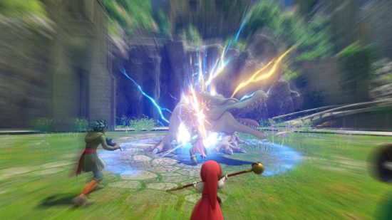 Xbox RPG games: Twoi players attack a dragon in Dragon Quest Elusive