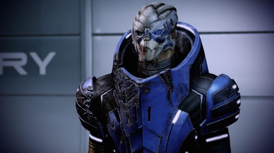 Xbox RPG games: Garrus in his blue armour in Mass Effect