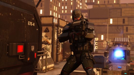 Xbox strategy games: a futuristic soldier in Xcom2 readies his gun in battle