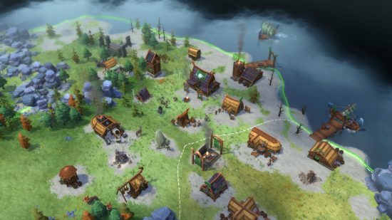 Xbox strategy games: A northgard settlement on a coast