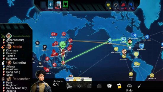 Xbox Strategy Games: pandemic board game showing various strings across the world