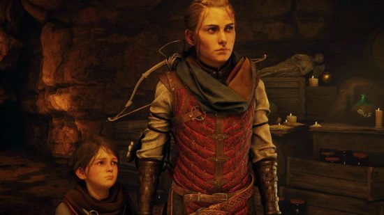 A Plague Tale Requiem how long beat: an image of Amicia and Huge in-game