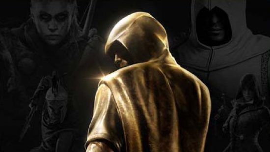 Assassin's Creed Infinity Release Date: A golden assassin can be seen with images of other assassins in the background