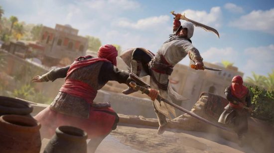 Assassin's Creed Mirage Release Date: Basim can be seen attacking some enemies.