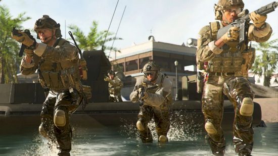 Modern Warfare 2 Beta Unlock FSS Hurricane: Three soldiers can be seen emerging from the water