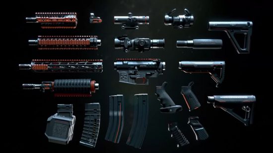 Modern Warfare 2 Gunsmith: The parts of a weapon can be seen split apart