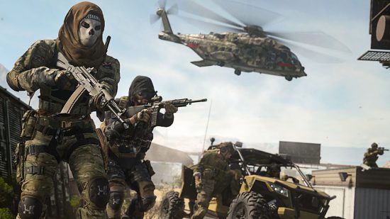 Modern Warfare 2 Vehicles: Multiple soldiers can be seen alongside soldiers and a helicopter and vehicle