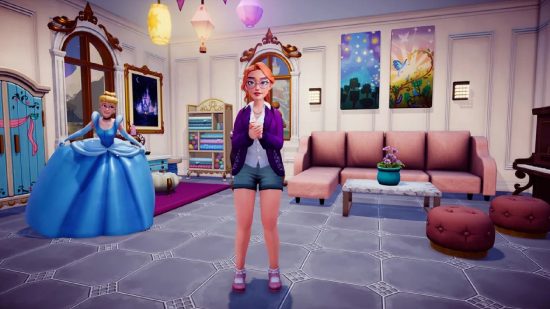 Disney Dreamlight Valley Import Character Avatar: The player character can be seen in a room with Cinderella