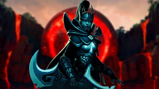 Dota 2 2022 battle pass update: an image of an armoured elf woman on a lava background