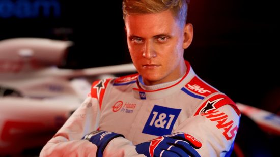 F1 Manager 2022 real time race ruining life: an image of Mick Schumacher in-game