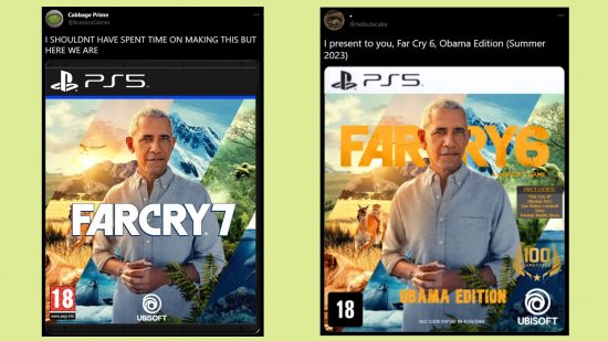 Far Cry 7 Obama edit cover spoof: an image of some mock-up covers for the next Far Cry game