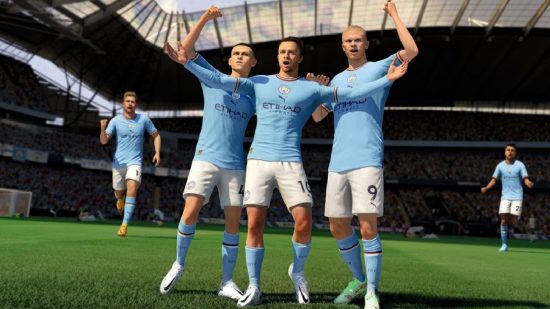 FIFA 23 First XI SBC -oplossing: spelers van Manchester City vieren een doel