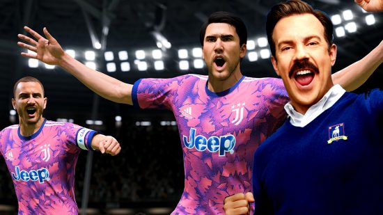FIFA 23 teaser Ted Lasso AFC Richmond: an image of Ted lasso and some Juventus players