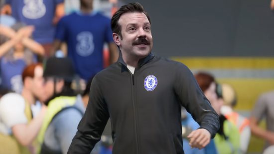 FIFA 23 Ted Lasso AFC Richmond: A photoshop of Ted Lasso's face onto the in-game body of a Chelsea manager in FIFA 23