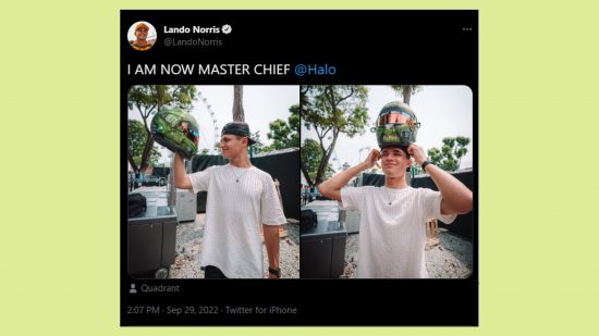 Halo Infinite Championship series Norris Quadrant Master Chief: an image of a tweet showing off the helmet