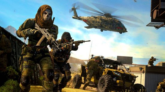 Modern Warfare 2 beta changes: an image of three soliders and a jeep and a helicopter
