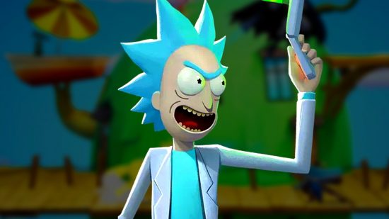 MultiVersus announcement rick release - an image of Rick Sachez from the fighting game