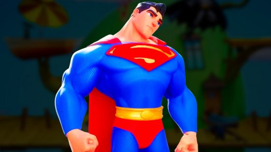 MultiVersus update 1.03 nerf superman rick: an image of superman titling his head on a dark background