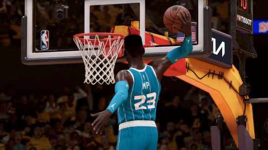 NBA 2K23 Early Access: a player can be seen dunking the ball