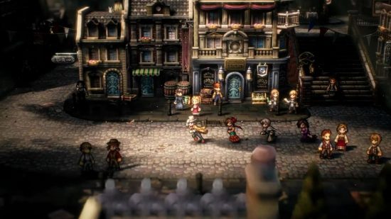 Octopath Traveler 2 Release Date: Multiple characters can be seen in a town